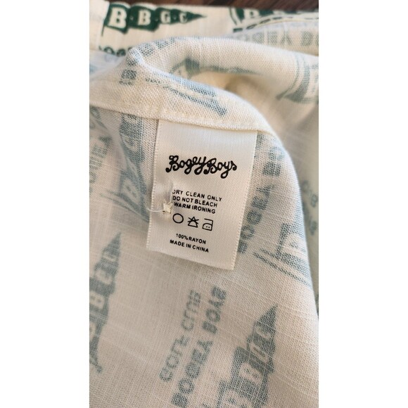 Bogey Boys by Macklemore Flag Print Button-Up Golf Shirt Ivory/Green Large NEW - Picture 6 of 9